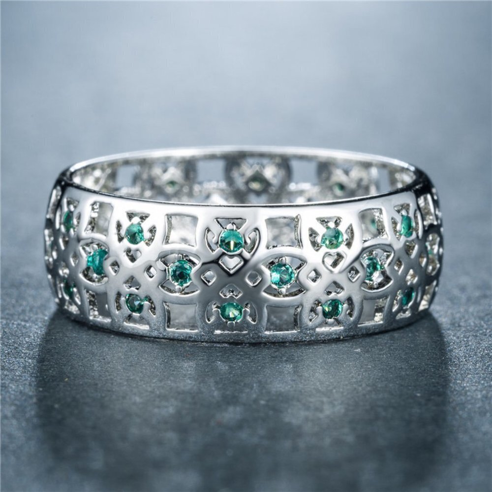✨ Colorful Gems Eternity Zircon Silver Vintage Ring for Women, EVGG1604